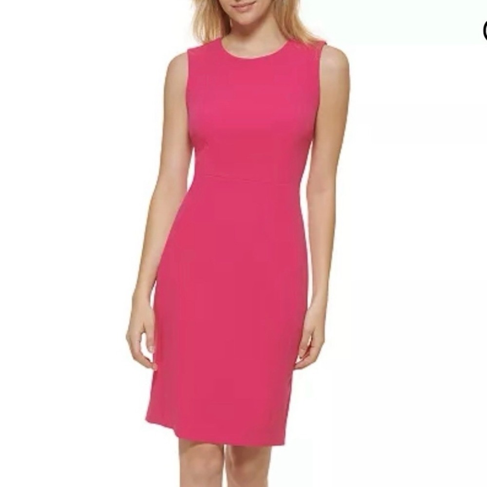 NWT Calvin Klein Hot Pink Sleeveless Stretch Crepe Sheath Dress Size 6